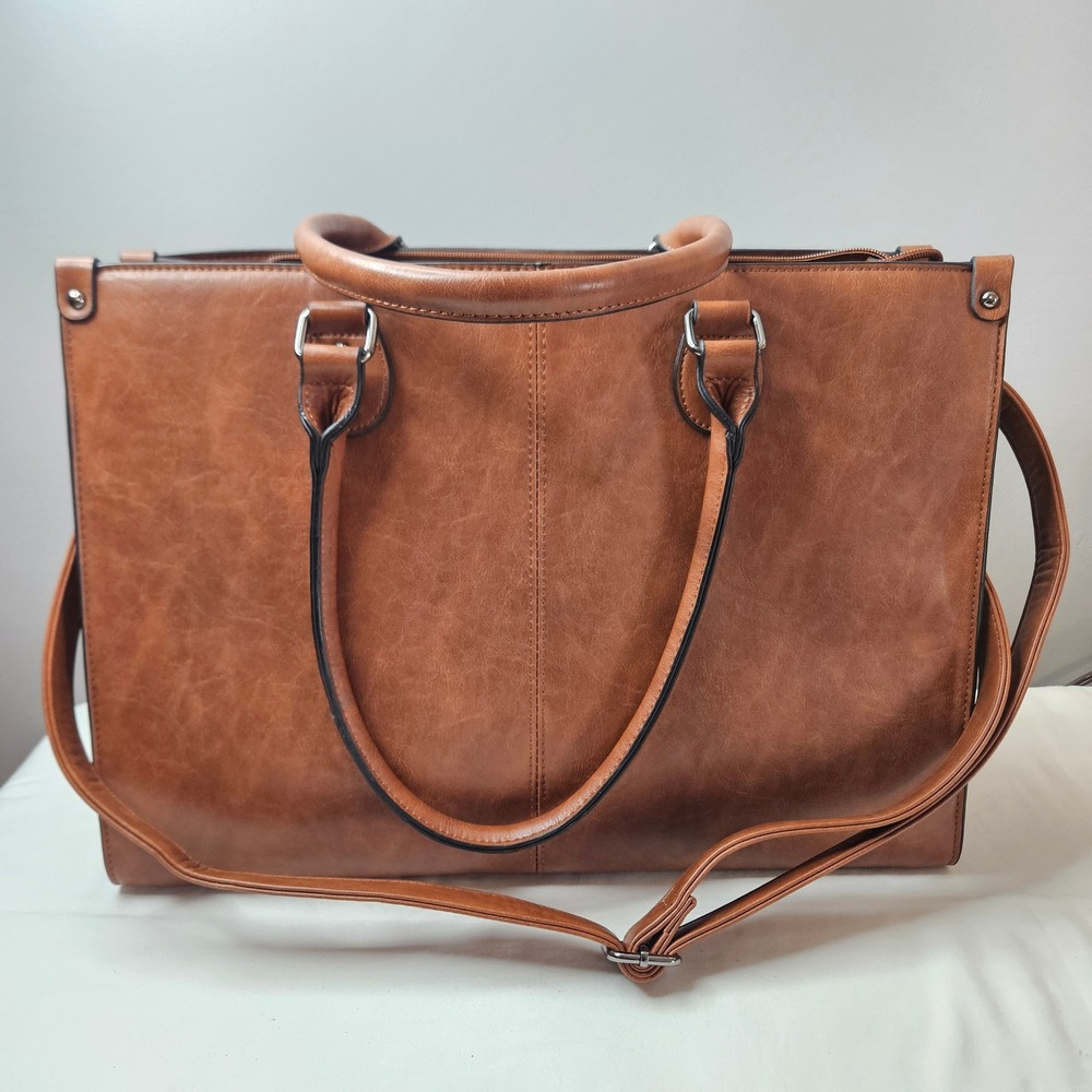 LOVEVOOK Brown Vegan Leather Laptop Tote Bag Professional Work Satchel 17"